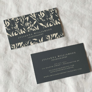 Cartão De Visita Boho Black Hand Drawn Floral Professional