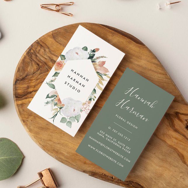Cartão De Visita Boho Blooms Geométrico Watercolor Floral (Criador carregado)