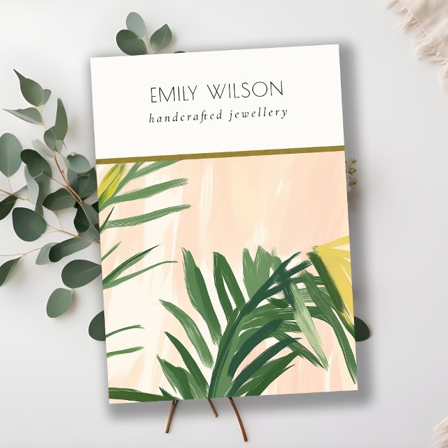 Cartão De Visita Boho Blush Tropical Palm Leaf Vazio Jewelry Holder (Criador carregado)