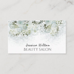 Cartão De Visita Boho chic elegante azul-aquarela floral