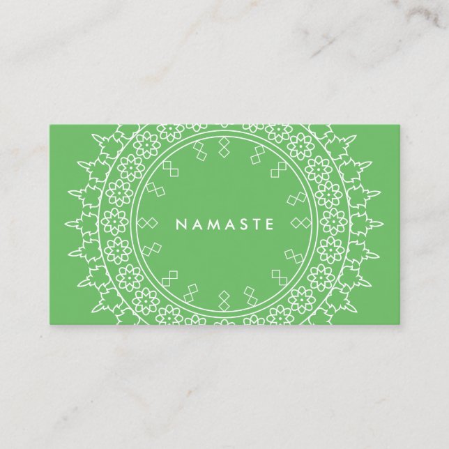 Cartão De Visita Boho Chic Mandala Namaste Yoga Green (Frente)