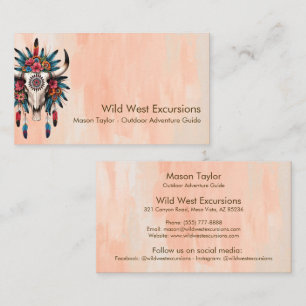 Cartão De Visita Boho Chic Watercolor Tribal Floral Cow Skype