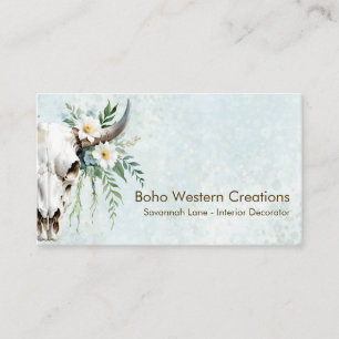 Cartão De Visita Boho Chic Watercolor White Floral Cow Skype