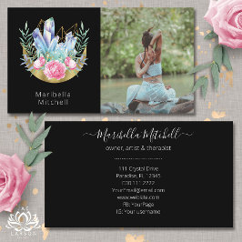 Cartão De Visita Boho Crescent Moon Crystals Pink Rosca Foto