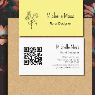Cartão De Visita Boho Daisy QR code Yellow Floral Designer