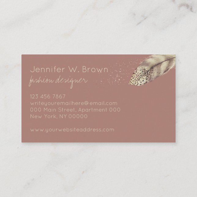 Cartão De Visita Boho Fashion Dourada Feather (Verso)