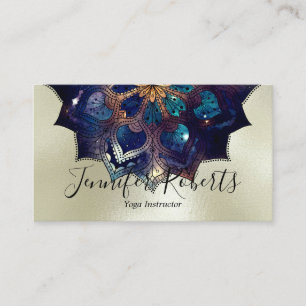 Cartão De Visita Boho Floral Azul Mandala Chic Instrutor de Ioga Do