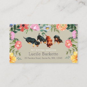 Cartão De Visita Boho Fofo Dachshund Pet Sitting Flores Silvestres