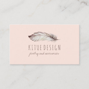 Cartão De Visita Boho Girly blush cor-de-rosa impresso Feather
