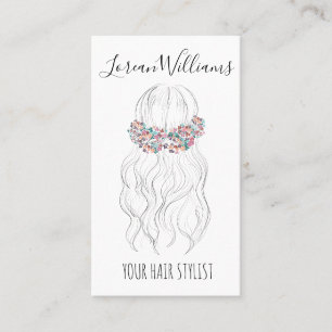 Cartão De Visita Boho Hair Wedding Hairdresser Floral Romântico QR