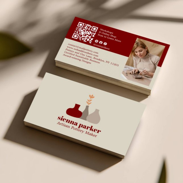 CARTÃO DE VISITA BOHO  HANDMADE POTTERY CERAMIC QR CODE PHOTO (Criador carregado)