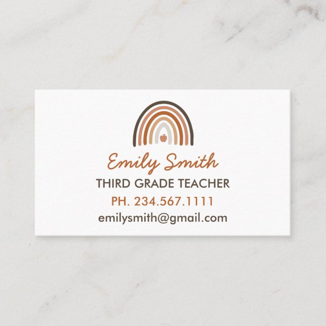 Cartão De Visita Boho Modern Rainbow Teacher Apple (Frente)