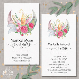 Cartão De Visita Boho Moon Crystals Penas Flores