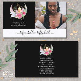 Cartão De Visita Boho Moon Crystals Penas Flores Foto