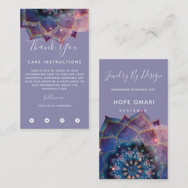 Cartão De Visita Boho Nebula Mandala, Mística (Frente/Verso)
