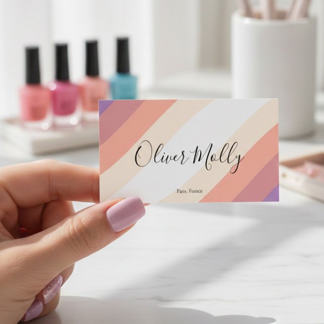 Cartão De Visita Boho Retro Script Abstract Wavy Lines Pastel (Criador carregado)