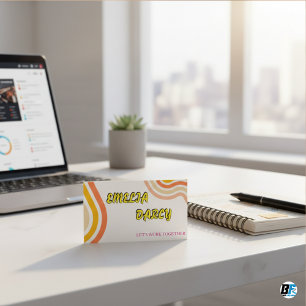 Cartão De Visita Boho Retro Script Abstrato Wavy Lines Amarelo