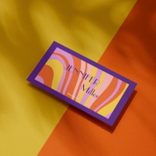 Cartão De Visita Boho Retro Wavy Lines Código QR da mídia social