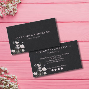 Cartão De Visita Boho Rosa Flores Selvagens Aquarela