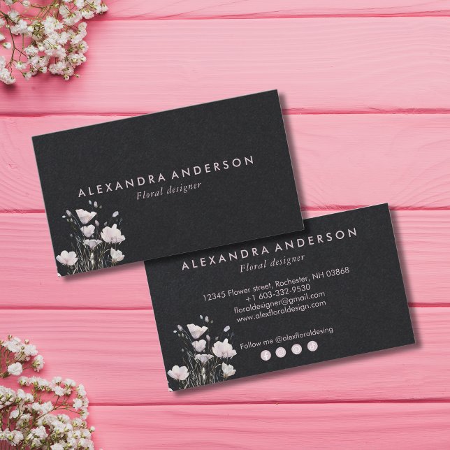 Cartão De Visita Boho Rosa Flores Selvagens Aquarela (Boho Pink Wildflowers Watercolor Business Card)