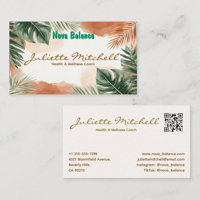 Cartão De Visita Boho Terracotta Tropical Health Business Card (Frente/Verso)