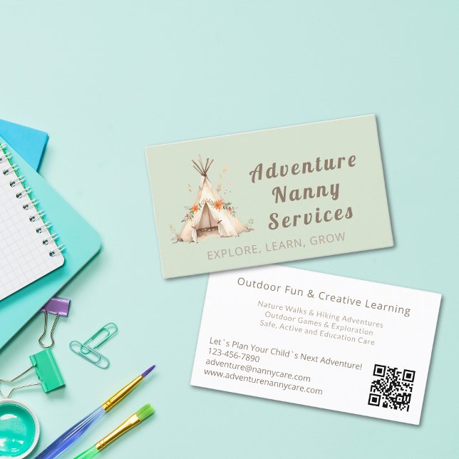 Cartão De Visita Boho Tipi Adventure Babysitter Chilysitter (Boho Tipi Adventure Nanny Babysitter Childcare Business Card)