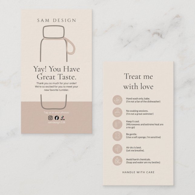 Cartão De Visita Boho Tumbler Instruction Package Insert (Frente/Verso)