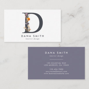 Cartão De Visita Boho Wildflower Monograma inicial D