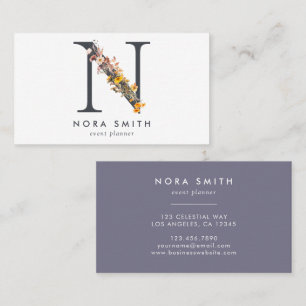 Cartão De Visita Boho Wildflower Monograma inicial N