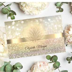 Cartão De Visita Bokeh Elegante Dourado, Instrutora de Yoga Lótus