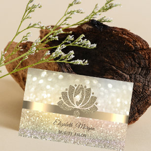 Cartão De Visita Bokeh Elegante Dourado, Salão de Beleza Flor de Ló