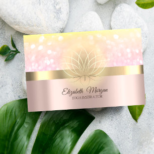 Cartão De Visita Bokeh Elegante Rosa Dourada Lótus Dourado