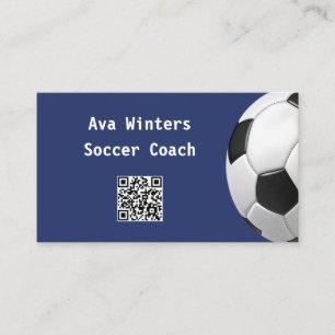 Cartão De Visita Bola de Futebol Minimalista Azul Código QR Treinad