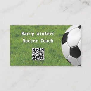 Cartão De Visita Bola de Futebol Minimalista Código QR Grama Treina