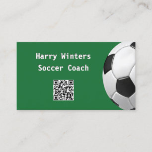 Cartão De Visita Bola de Futebol Minimalista Verde Código QR Treina