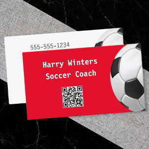 Cartão De Visita Bola de Futebol Minimalista Vermelha Código QR Tre