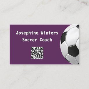 Cartão De Visita Bola de Futebol Roxo Código QR Mínimo Treinador de