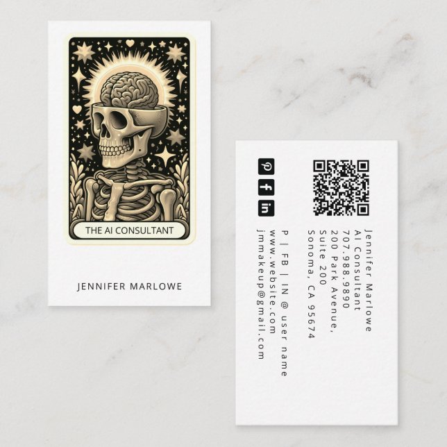 Cartão De Visita Bold AI Consultant Tarot Card Business Card (Frente/Verso)