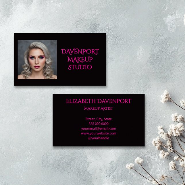 Cartão De Visita Bold Black and Hot Pink (Criador carregado)