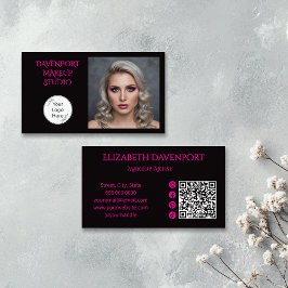 Cartão De Visita Bold Black and Hot Pink Social Icon QR Code