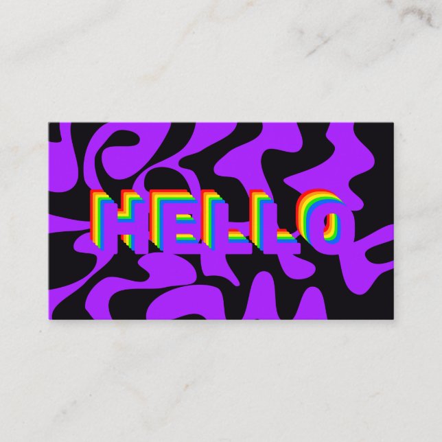 Cartão De Visita Bold Font Hello Groovy Rainbow Purple (Frente)
