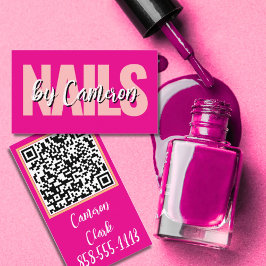 Cartão De Visita Bold Nail Artist Hot Pink Background Script Type