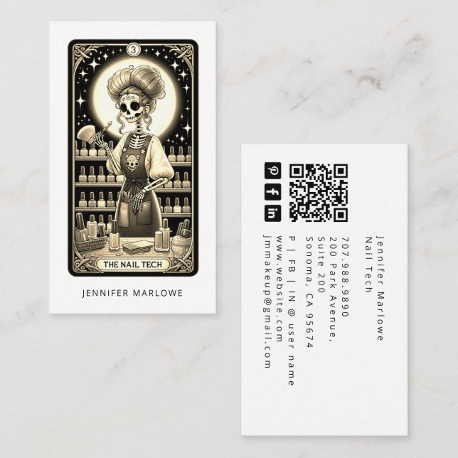 Cartão De Visita Bold Nail Tech Tarot Card Business Card (Frente/Verso)