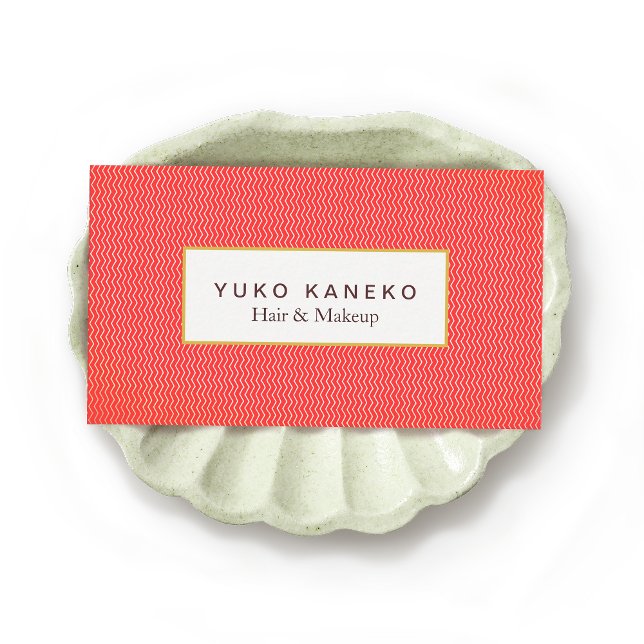 Cartão De Visita Bold Red Sutil Chevron Patteron Beauty Salon (Criador carregado)