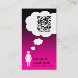 Cartão De Visita bolha do pensamento do código do qr (o rosa se