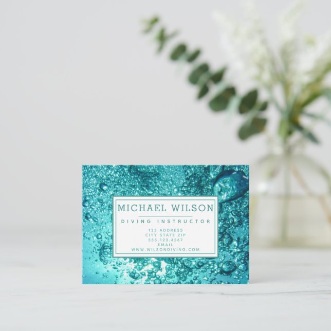 Cartão De Visita Bolhas Aqua Green Water Bubbles - Instrutor de mer (Em pé/Frente)