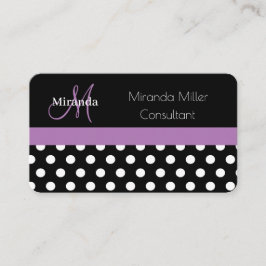 Cartão De Visita Bolinhas branca preta do monograma roxo