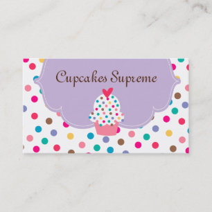 Cartão De Visita Bolinhas da padaria cupcake Coração Roxo