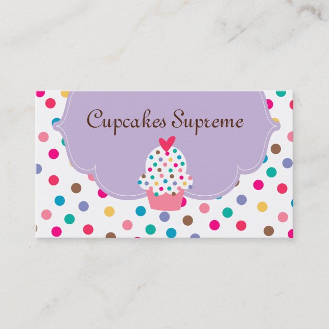 Cartão De Visita Bolinhas da padaria cupcake Coração Roxo (Frente)