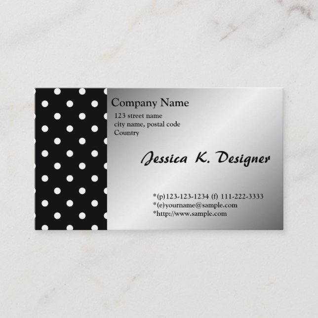 Cartão De Visita bolinhas legal, clássicas, a preto e branco (Frente)